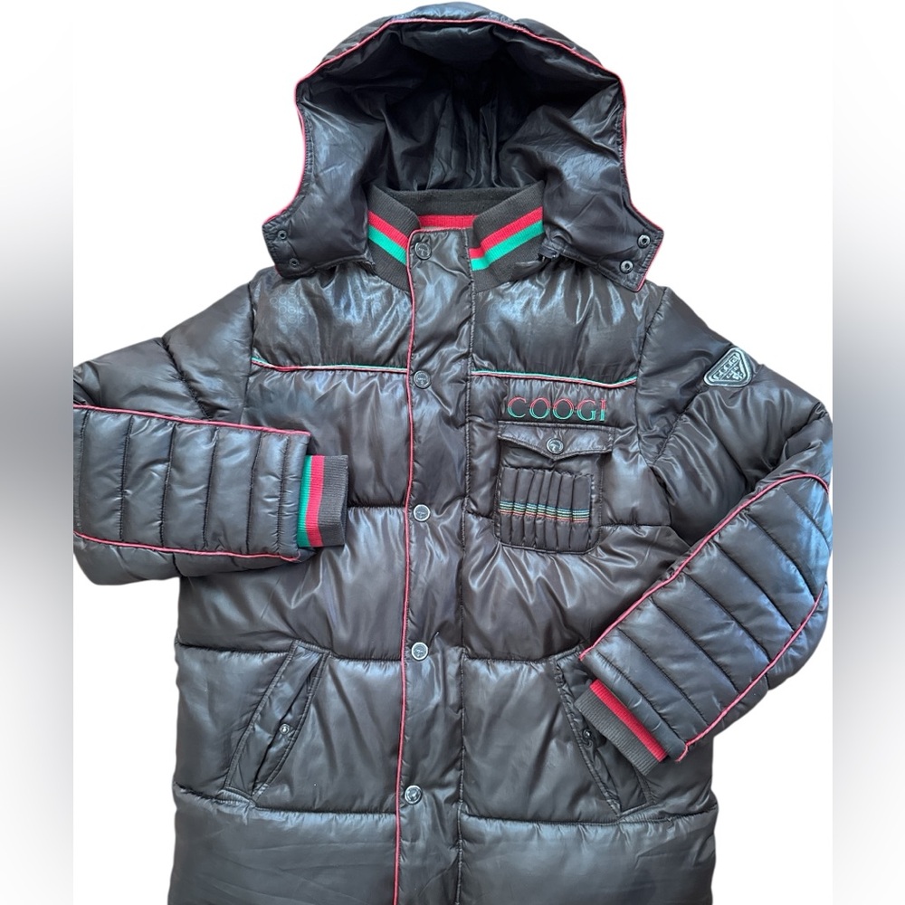 Vintage Y2K Coogi‎ Women’s Hip Hop Puffer Coat Jacket Size Large Brown Logos